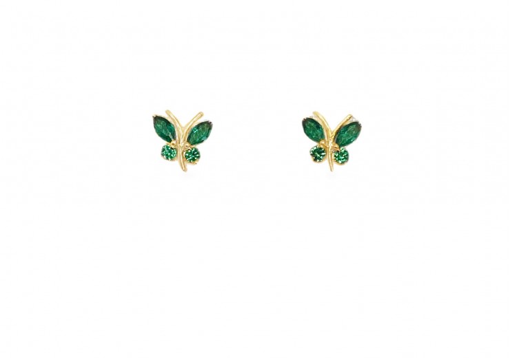 9ct Yellow Gold Green CZ Butterfly Studs