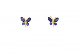 9ct Yellow Gold Blue CZ Butterfly Studs
