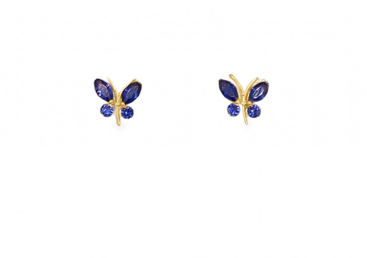 9ct Yellow Gold Blue CZ Butterfly Studs