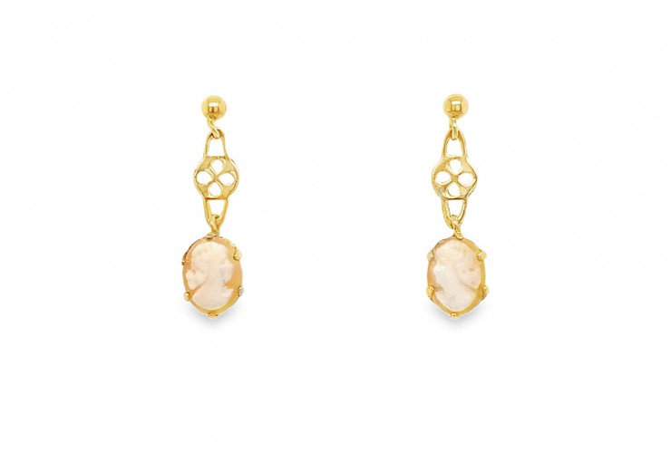 Pre-owned 9ct Gold Cameo Drop Earrings