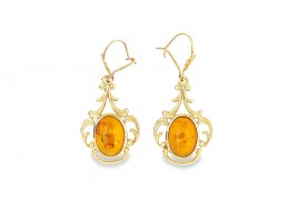 Pre-owned 9ct Gold Amber Drop Earrings