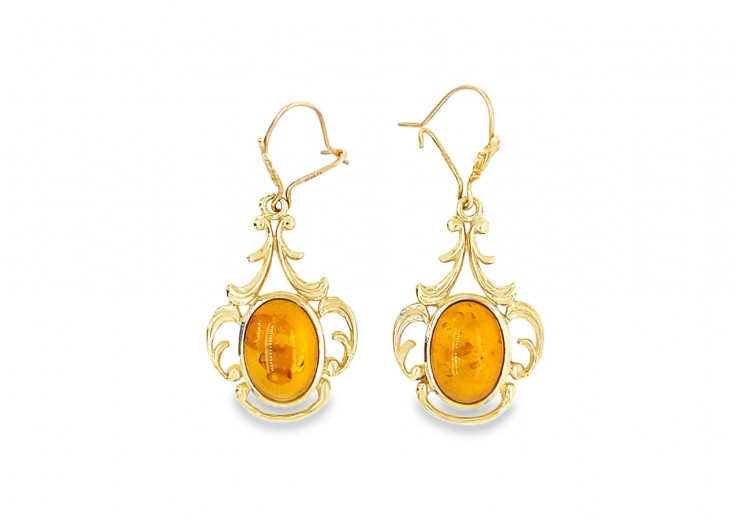 Pre-owned 9ct Gold Amber Drop Earrings