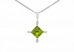 18ct White Gold Peridot & Diamond Necklace