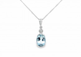 9ct White Gold Aquamarine & Diamond Necklace