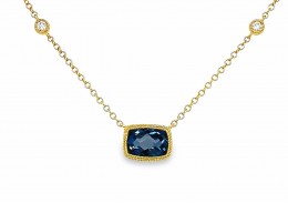 9ct Yellow Gold Blue Topaz & Diamond Necklace