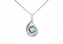 9ct White Gold Blue Topaz & Diamond Necklace