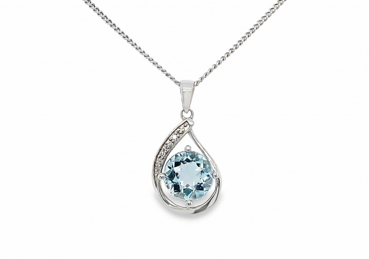 9ct White Gold Blue Topaz & Diamond Necklace