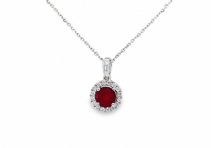 9ct White Gold Ruby & Diamond Necklace