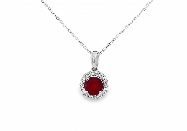 9ct White Gold Ruby & Diamond Necklace