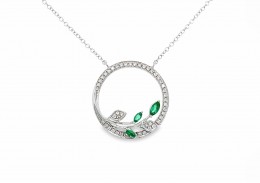 9ct White Gold Emerald & Diamond Necklace