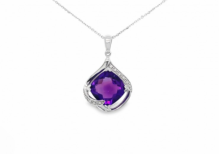 9ct White Gold Amethyst & Diamond Necklace