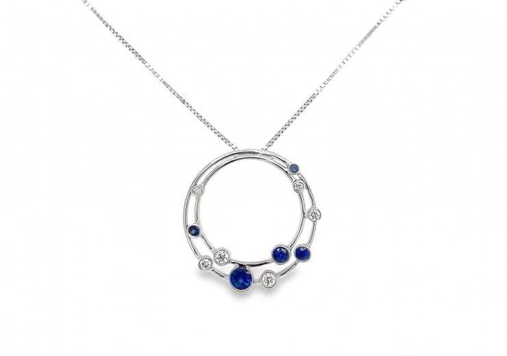 9ct White Gold Sapphire & Diamond Necklace