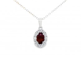 9ct White Gold Ruby & Diamond Necklace