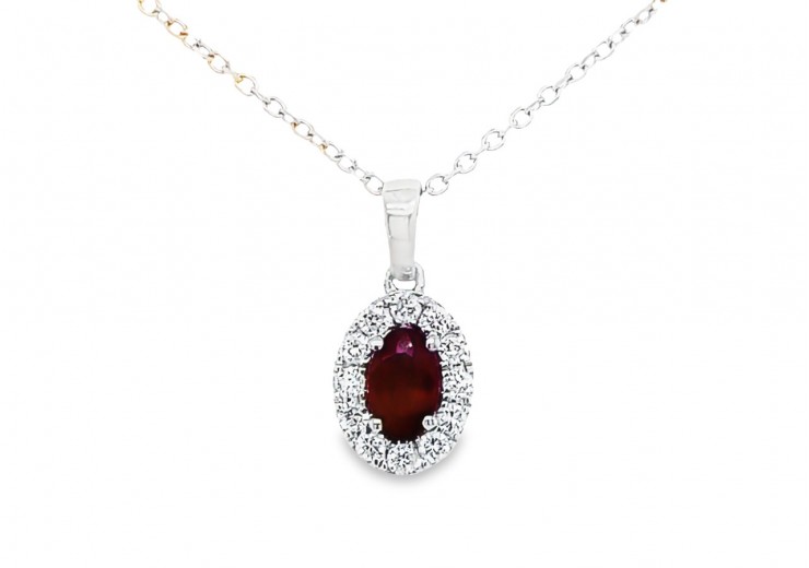 9ct White Gold Ruby & Diamond Necklace