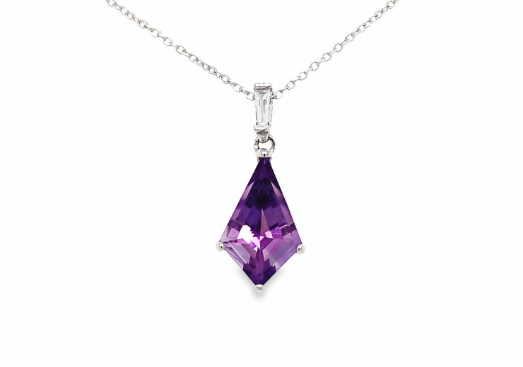 18ct White Gold Amethyst & Diamond Necklace