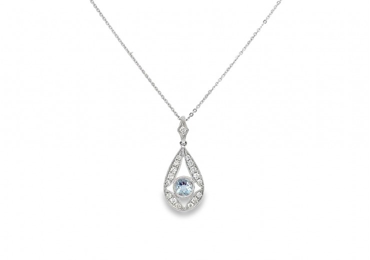 9ct White Gold Aquamarine & Diamond Necklace