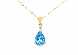 9ct Yellow Gold Blue Topaz & Diamond Necklace