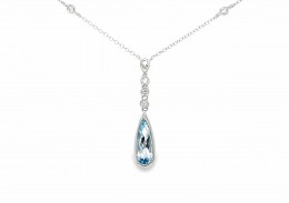 9ct White Gold Aquamarine & Diamond Necklace