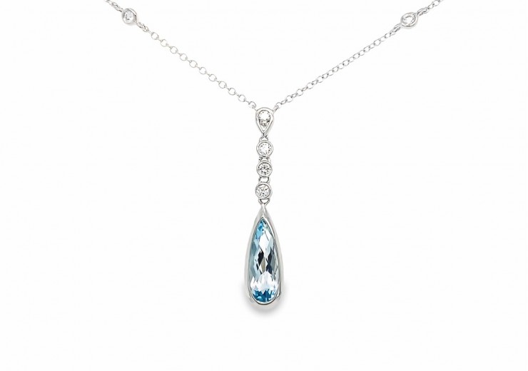 9ct White Gold Aquamarine & Diamond Necklace