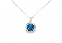 9ct White Gold Blue Topaz & Diamond Necklace
