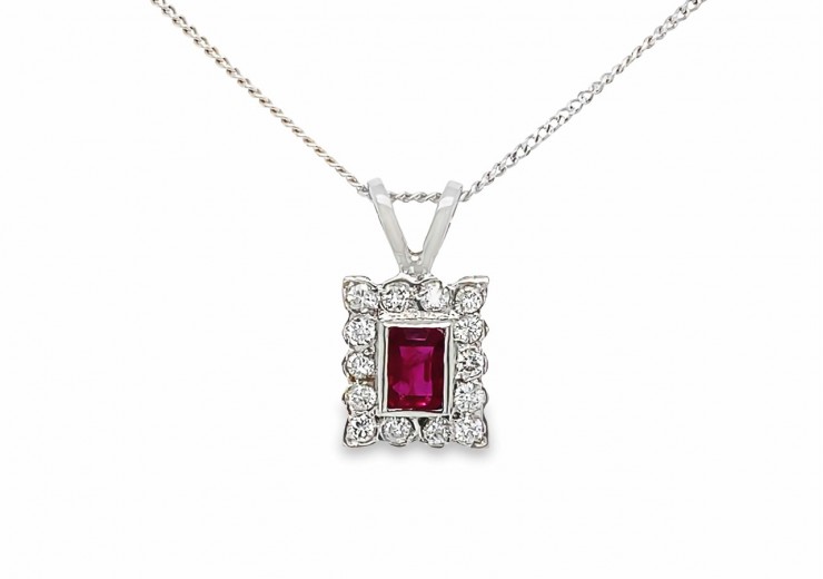 18ct White Gold Ruby & Diamond Necklace