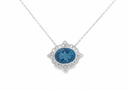 Pre-owned 9ct White Gold Blue Topaz & Diamond Necklace