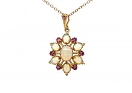 Pre-owned 9ct Yellow Gold Opal & Ruby Necklace