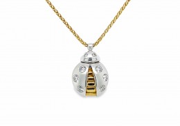 Pre-owned 14ct White & Yellow Gold Cubic Zirconia Ladybird Necklace