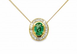 Pre-owned 18ct Yellow Gold Emerald & Diamond Necklace