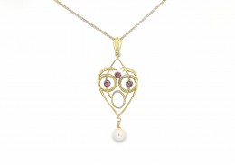 Pre-owned 9ct Yellow Gold Ruby, Pearl & Opal Necklace