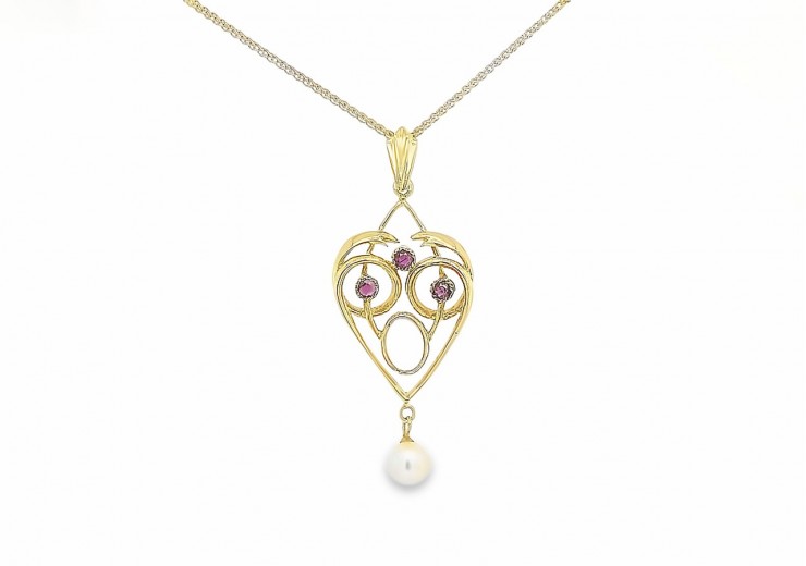 Pre-owned 9ct Yellow Gold Ruby, Pearl & Opal Necklace