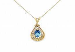Pre-owned 9ct Yellow Gold Blue Topaz & Diamond Necklace
