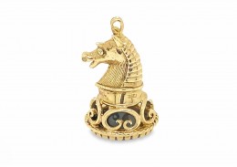 Pre-owned 9ct Yellow Gold Bloodstone Horse Fob Pendant