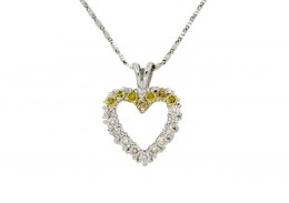 Pre-owned 18ct White Gold Yellow & White Diamond Heart Necklace