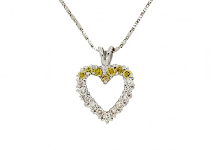 Pre-owned 18ct White Gold Yellow & White Diamond Heart Necklace