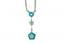 Pre-owned 18ct White Gold Turquoise & Diamond Necklace