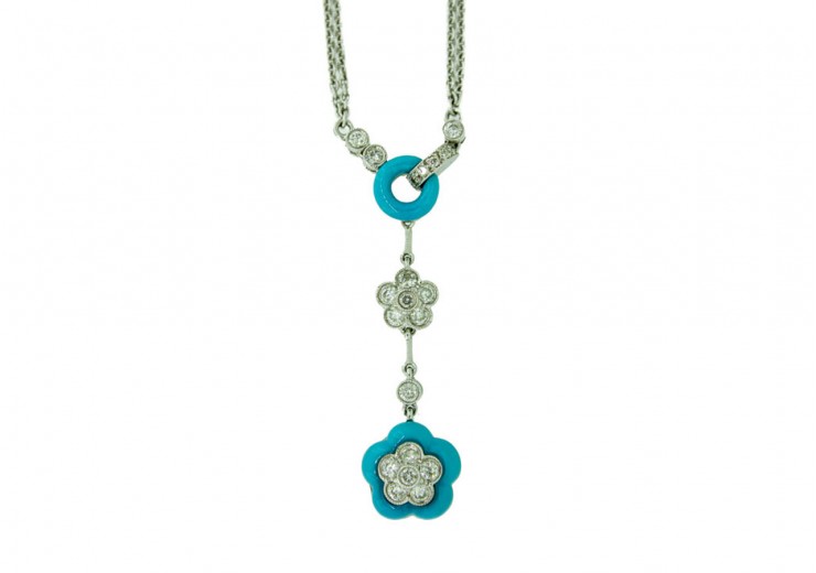 Pre-owned 18ct White Gold Turquoise & Diamond Necklace