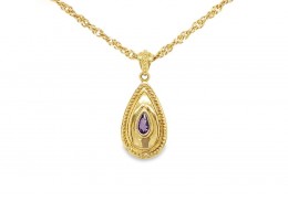 Pre-owned 9ct Yellow Gold Amethyst Tear Drop Necklace