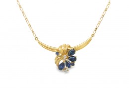 Pre-owned 9ct Yellow Gold Sapphire & Diamond Necklace