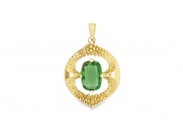 Pre-owned 9ct Yellow Gold Synthetic Green Gem Pendant