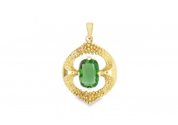 Pre-owned 9ct Yellow Gold Synthetic Green Gem Pendant
