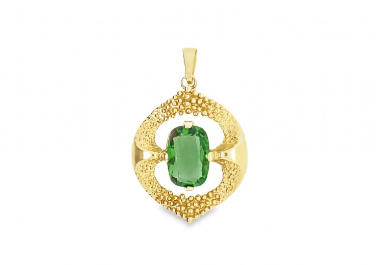 Pre-owned 9ct Yellow Gold Synthetic Green Gem Pendant