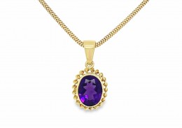 Pre-owned 9ct Yellow Gold Amethyst Necklace