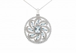 Pre-owned 14ct White Gold Aquamarine & Diamond Necklace