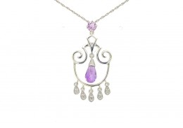 Pre-owned 9ct White Gold Amethyst & Diamond Necklace