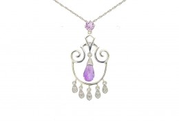 Pre-owned 9ct White Gold Amethyst & Diamond Necklace
