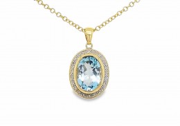 Pre-owned 9ct Yellow Gold Blue Topaz & Diamond Necklace