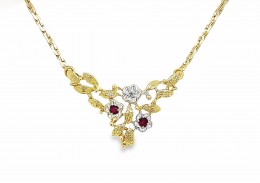 Pre-owned 9ct Yellow Gold Ruby & Diamond Necklace