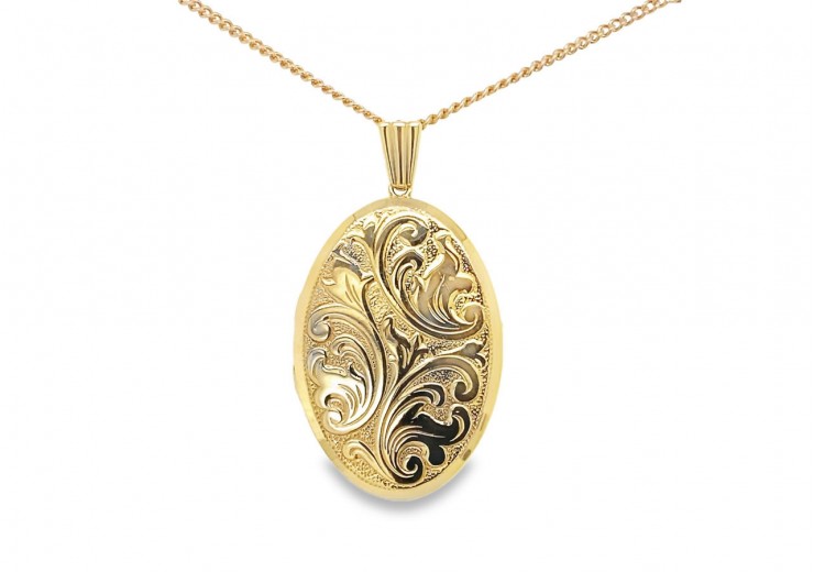 Pre-owned 9ct Yellow Patterned Locket Necklace