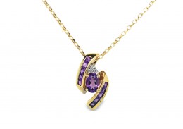 Pre-owned 9ct Yellow Gold Amethyst & Diamond Necklace